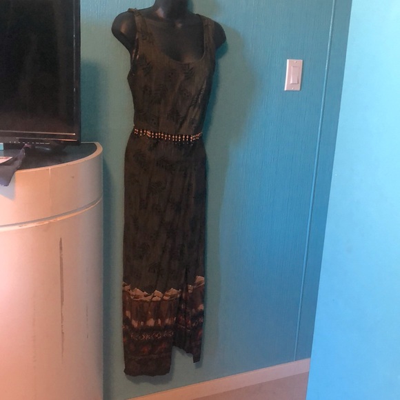 Tradition Maxi summer dress green/black top and safari bottom. Size 12p. - Picture 3 of 10